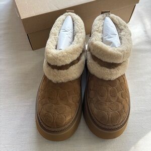 NEW Coach Christina Signature Suede Bootie Tobacco 8 | Wool Cozy Chic